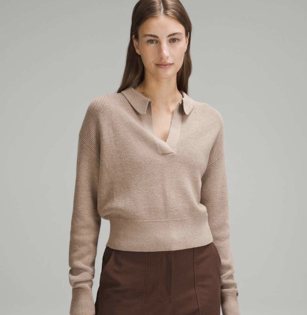 Lululemon Collared Merino Wool Sweater HTBD Heathered Beech Wood Size Small